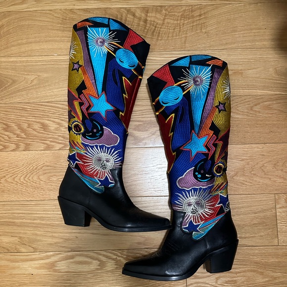 Fun Multi-Color Pattern Knee High Cowboy Boots - Picture 2 of 7